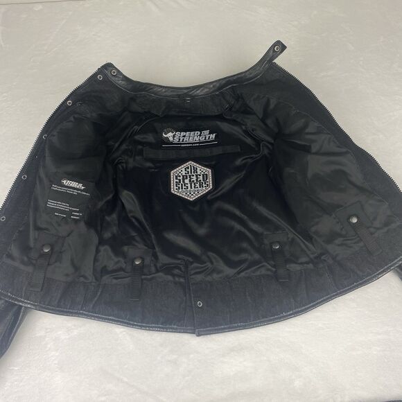 Speed Strength Motorcycle Jacket Womens Small Black Leather Cafe Racer Biker - Picture 3 of 13